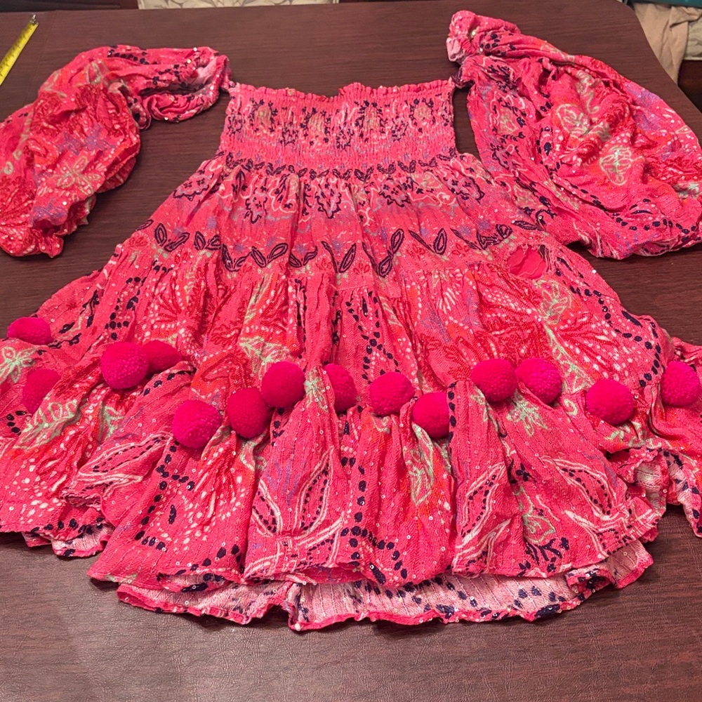 SUNDRESS Hot Pink Boho Smocked Mini Dress - Picture 6 of 10